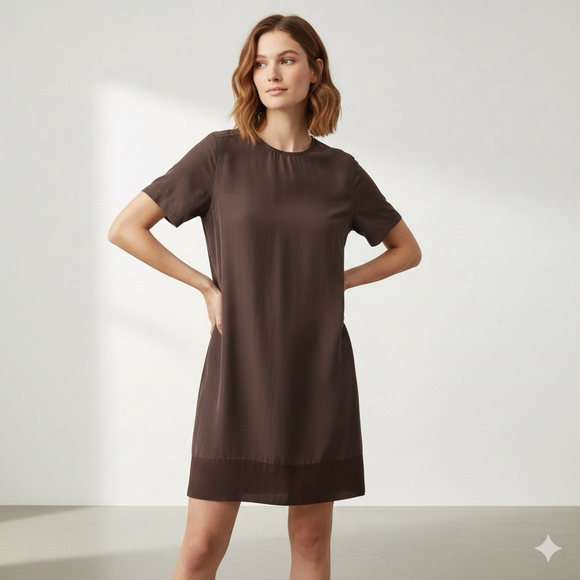 Alexander Wang Dresses & Skirts - Alexander Wang Silk Shift Dress Brown Short Sleeve Mini Designer Minimalist Sz M